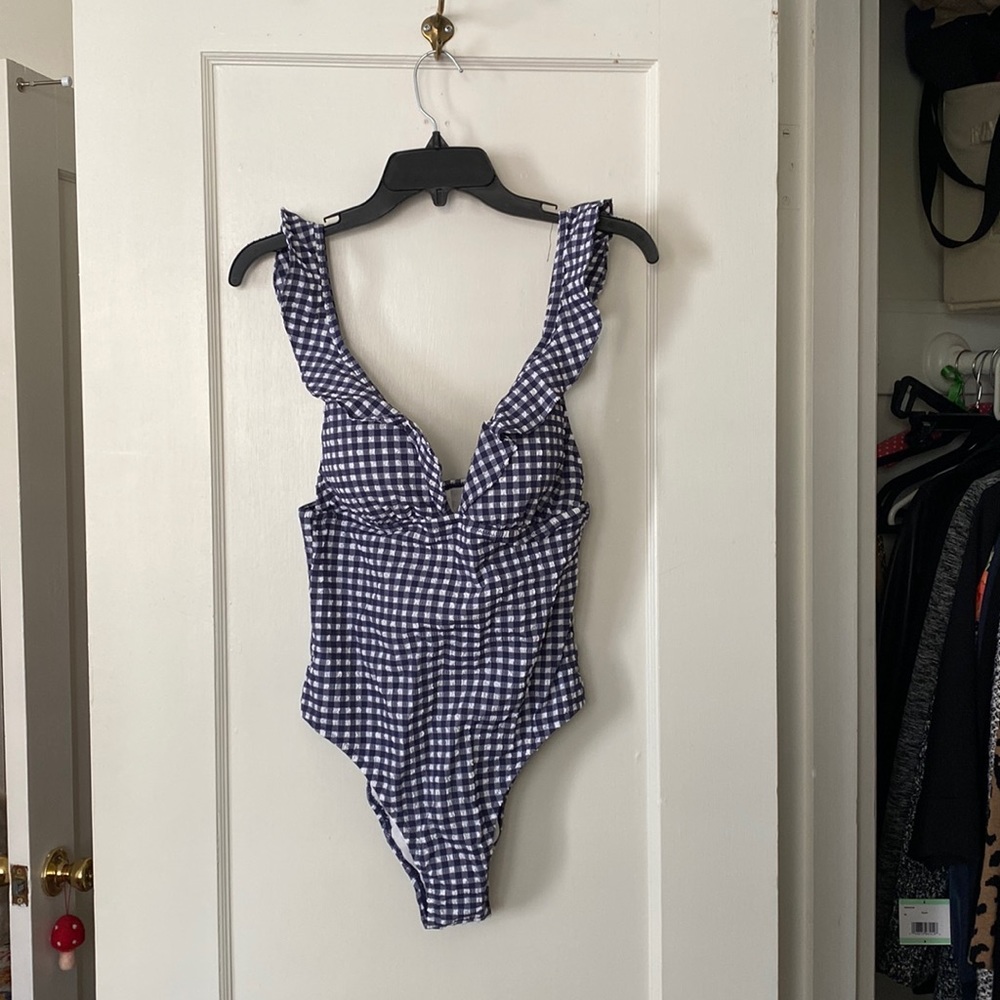 J. Crew blue gingham one piece swimsuit